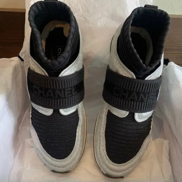 CHANEL SNEAKERS SOCK BOOTIE GLITTER RARE 9.5 41 9 SPACE SHOES NEW WITH BOX ETC! - Picture 12 of 16